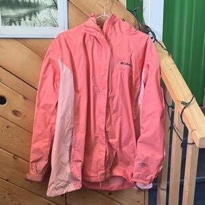 Columbia Two-Tone Coral Pink Hooded Rain Jacket